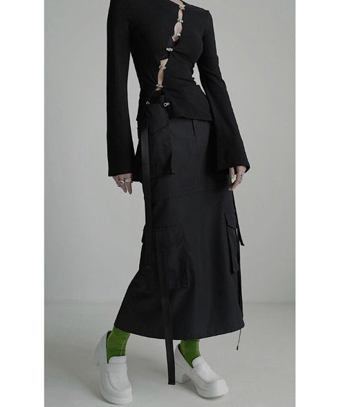 Asymmetric Cut-Out Hook Cardigan